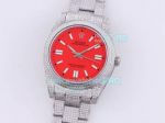 Replica Rolex Iced Out Oyster Perpetual 41 Watch Coral Red Dial